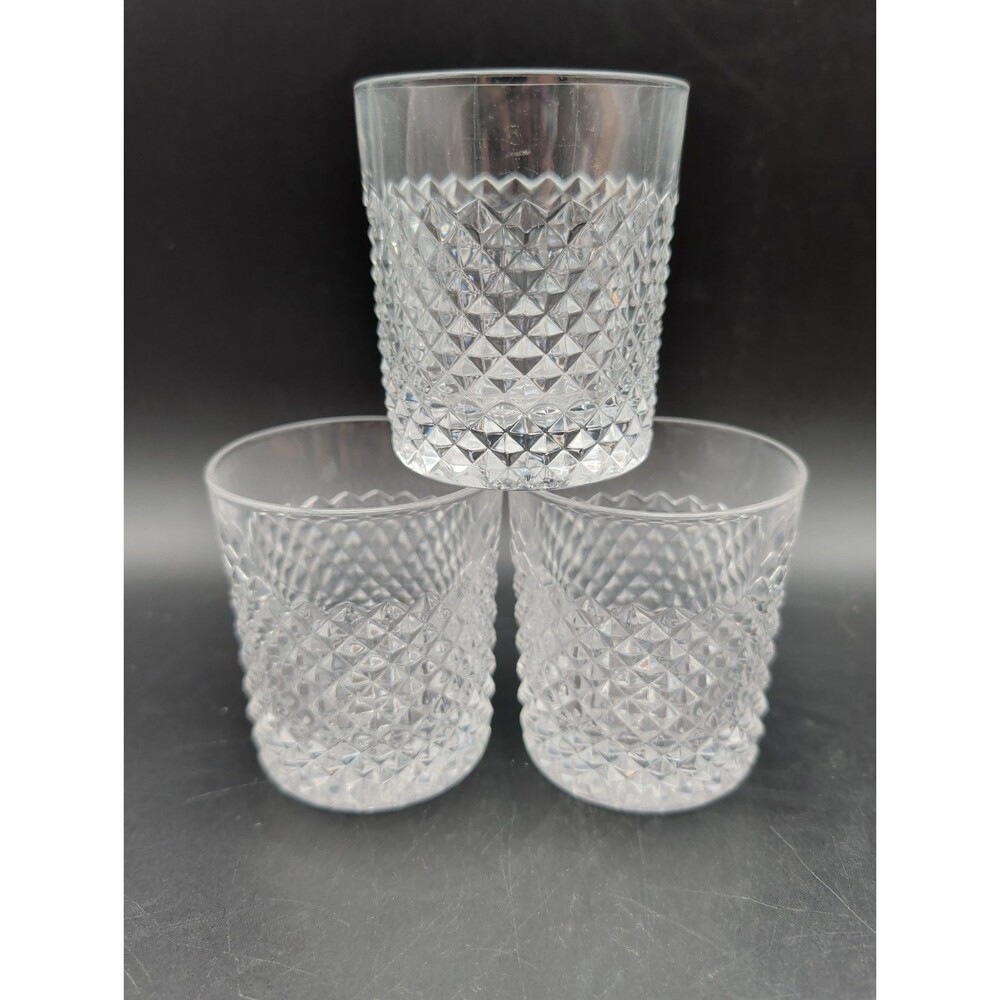 Set of 3 Diamond Cut Crystal Whiskey Glasses Lowball Rocks Tumbler Barware 10oz